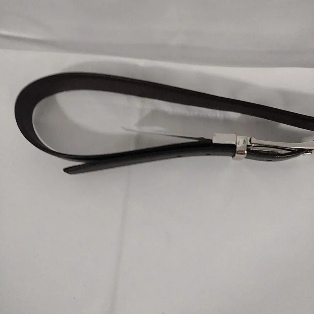 Nordstrom Belt Mens 40 Black Brown Leather Reversible Dress Silver Buckle